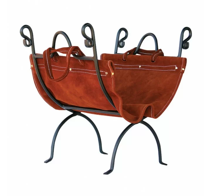 Mr. Bar-B-Q UniFlame W-1196 Olde World Iron Log Holder with Suede Leather Carrier
