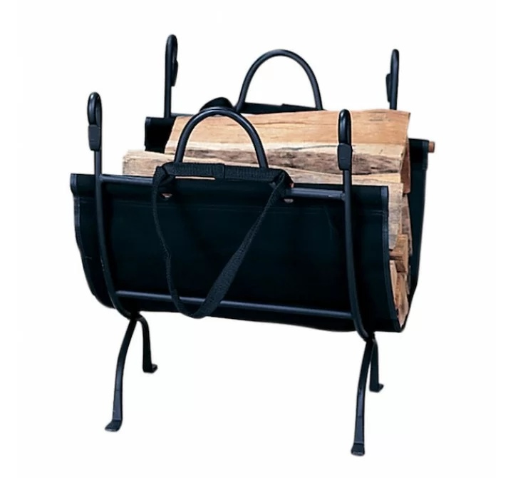 Mr. Bar-B-Q UniFlame® Deluxe Black Wrought Iron Log Holder with Canvas Carrier