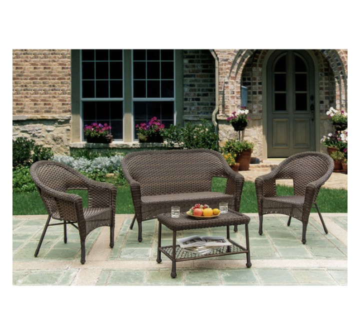 Hummingbird Collection Outdoor Garden Patio Conversational Wicker Furniture 4PC set w/ Table