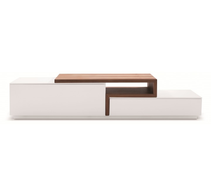 J&M Furniture TV Stand 045 in White High Gloss & Walnut