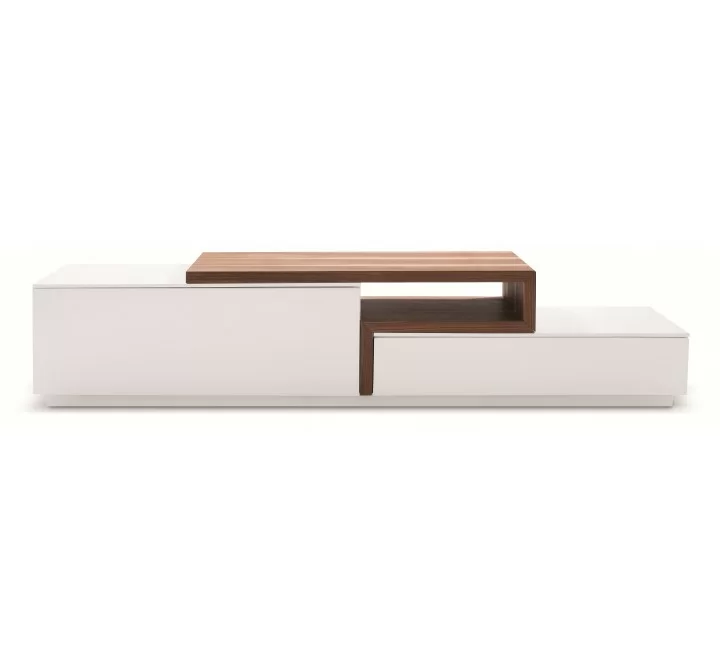 J&M Furniture TV Stand 045 in White High Gloss & Walnut