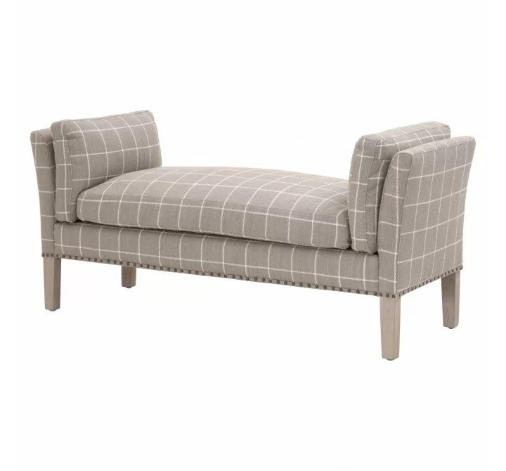 Warner Bench - Windowpane Pebble - Front Side Angle