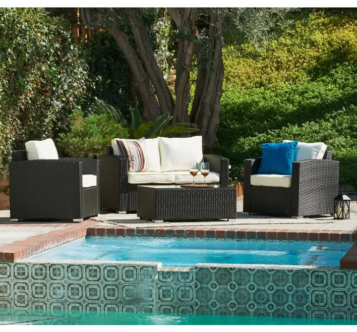 Balluccia Collection Outdoor Garden Wicker Conversational Furniture 4PC set w/ Table