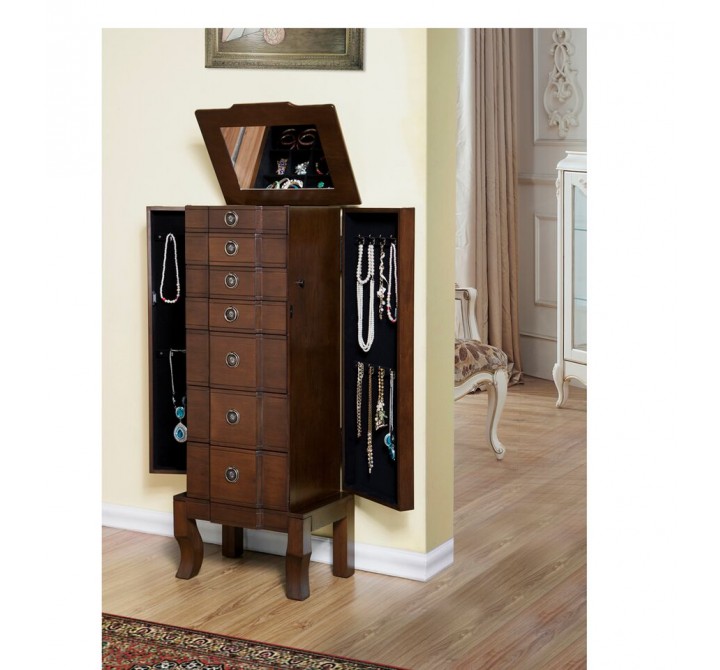 Trésor Jewelry Armoire - Coffee - Open