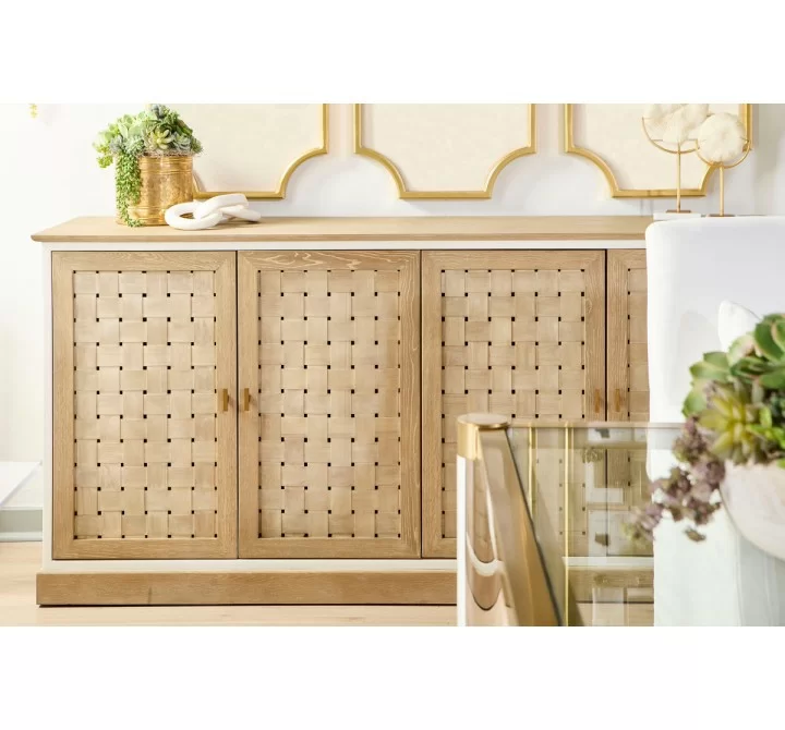 Essentials For Living Weave Media Sideboard - Smoke Gray Oak, White Painted Oak - Lifestye