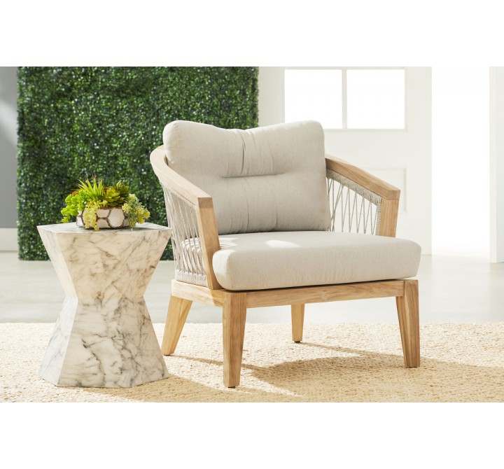 Essentials For Living Web Outdoor Club Chair - Taupe & White Flat Rope Performance Pumice, Gray Teak - Lifestyle