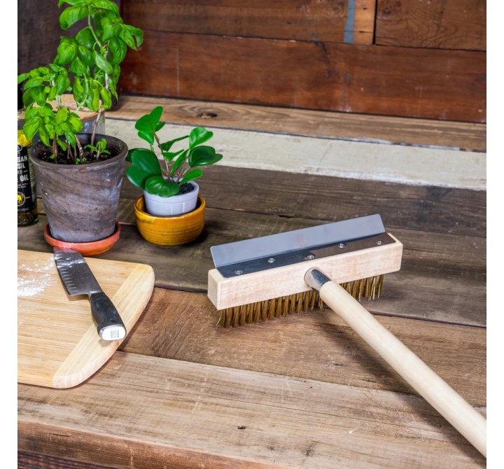 WPPO Ovens Pizza Oven Brush with Scraper and Wooden Handle - Lifestyle