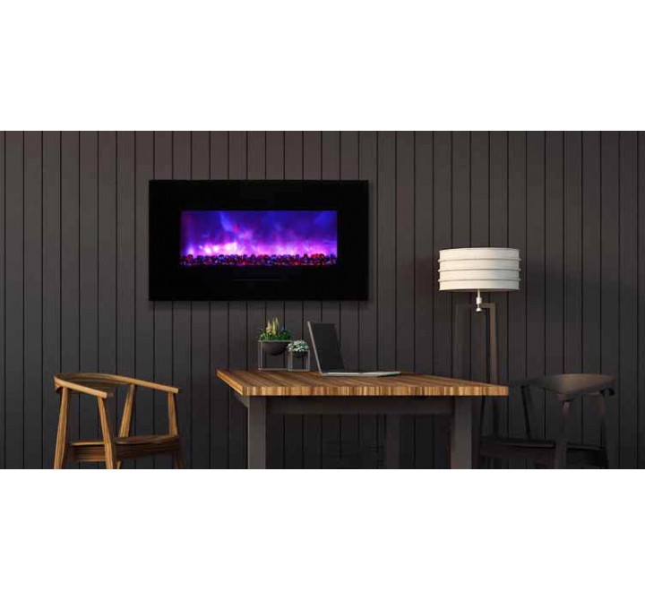 Amantii 34" Flush Mount fireplace with Black Glass Surround And Log set - Lifestyle