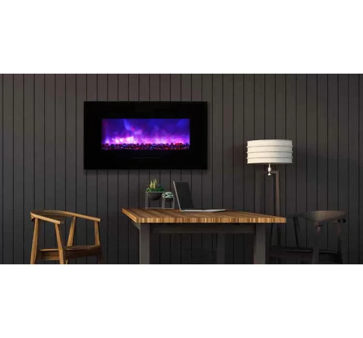 Amantii 34" Flush Mount fireplace with Black Glass Surround And Log set - Lifestyle