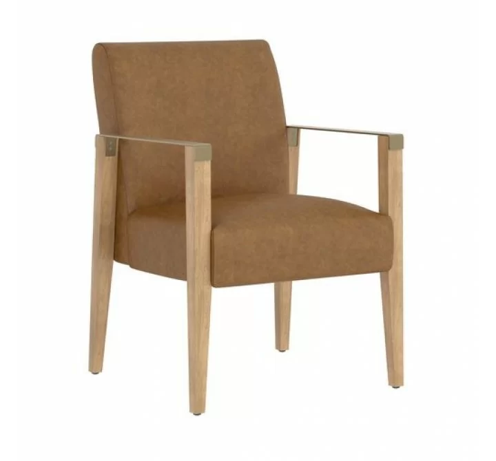Sunpan Earl Dining Armchair in Natural - Pecan Leather - Front Side Angle