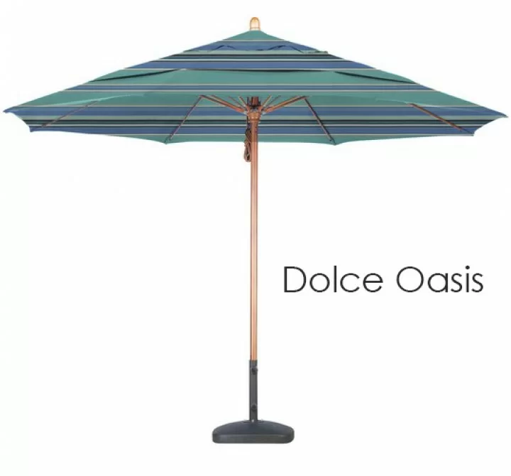 California Umbrella 11' FGlass Market Umbrella Pulley Open DV Marenti Wood - Sunbrella