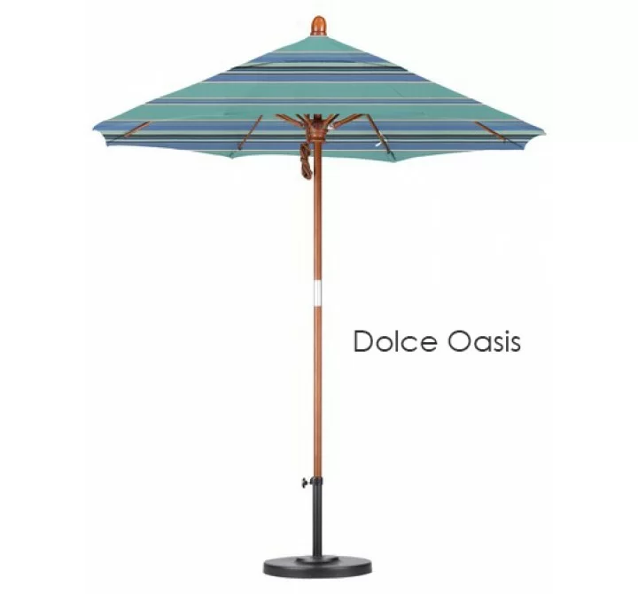 California Umbrella 7.5' Fiberglass Market Umbrella Pulley Open Marenti Wood - Sunbrella