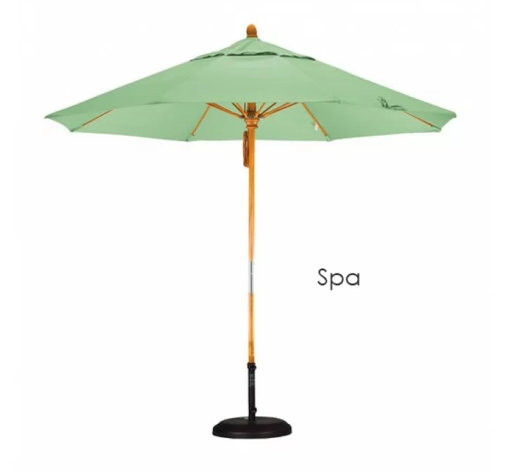 California Umbrella 9' Fiberglass Market Umbrella Pulley Open Marenti Wood - Pacifica