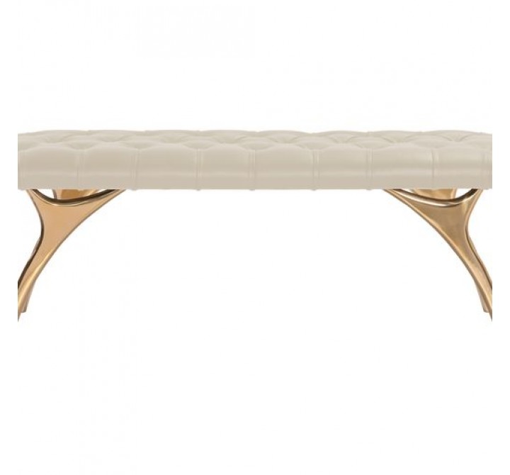 Sunpan Taylen Bench Cream Leather - Front Angle