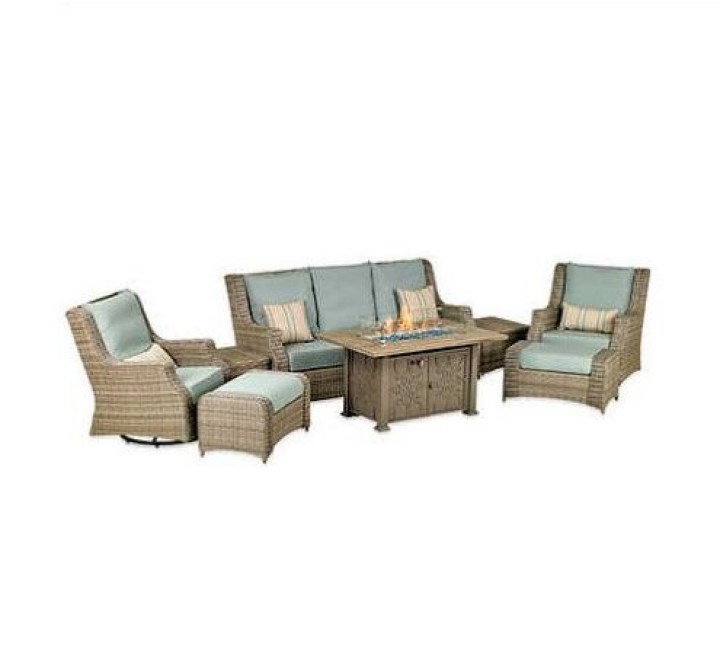 Patio Resort Lifestyle Rome Platinum 8-Piece Fire Deep Seating Group