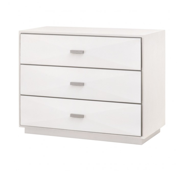 Essentials For Living Wynn Shagreen 3-Drawer Nightstand - Pearl Shagreen, Brushed Stainless Steel - Front Side Angle