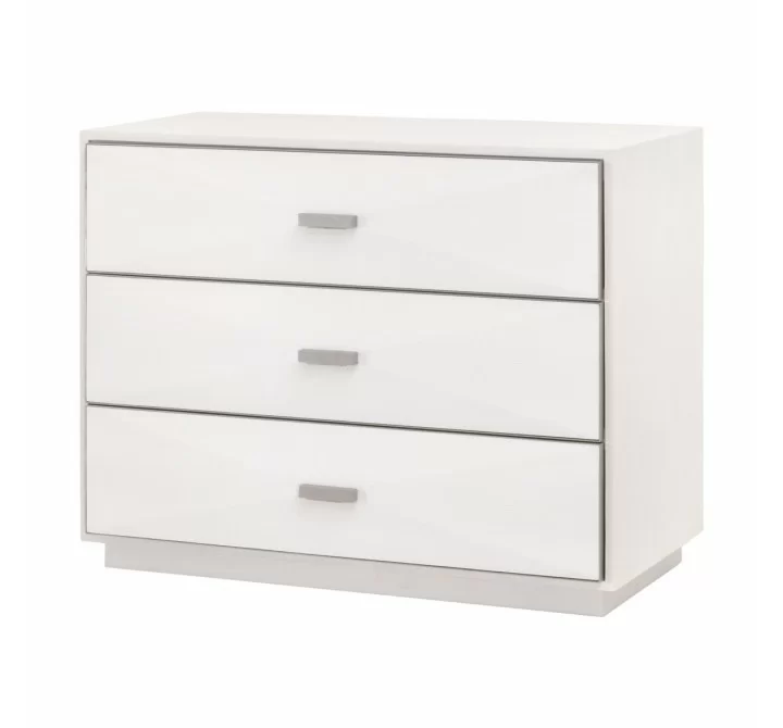 Essentials For Living Wynn Shagreen 3-Drawer Nightstand - Pearl Shagreen, Brushed Stainless Steel - Front Side Angle