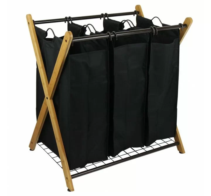 Oceanstar X-Frame Bamboo 3-Bag Laundry Sorter With Bag - 