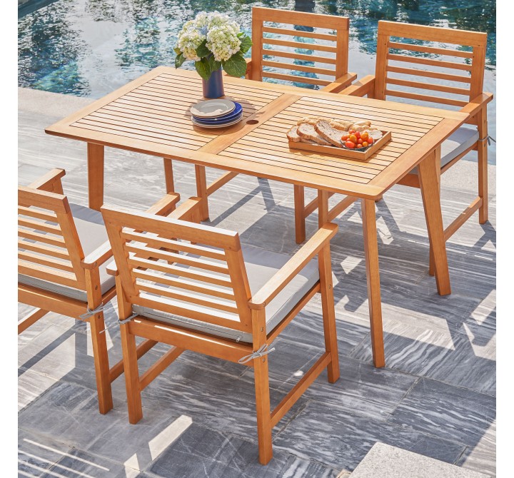 Vifah Waimea Honey Slatted Eucalyptus Wood Patio Dining Table, Front Angle