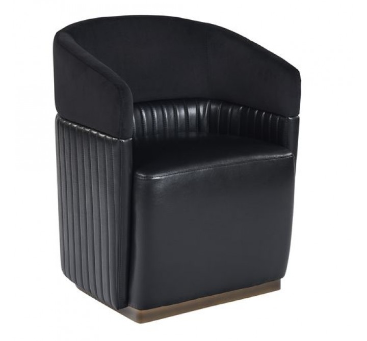 Sunpan Genval Wheeled Lounge Chair - Abbington Black/Cantina Black - Front Side Angle