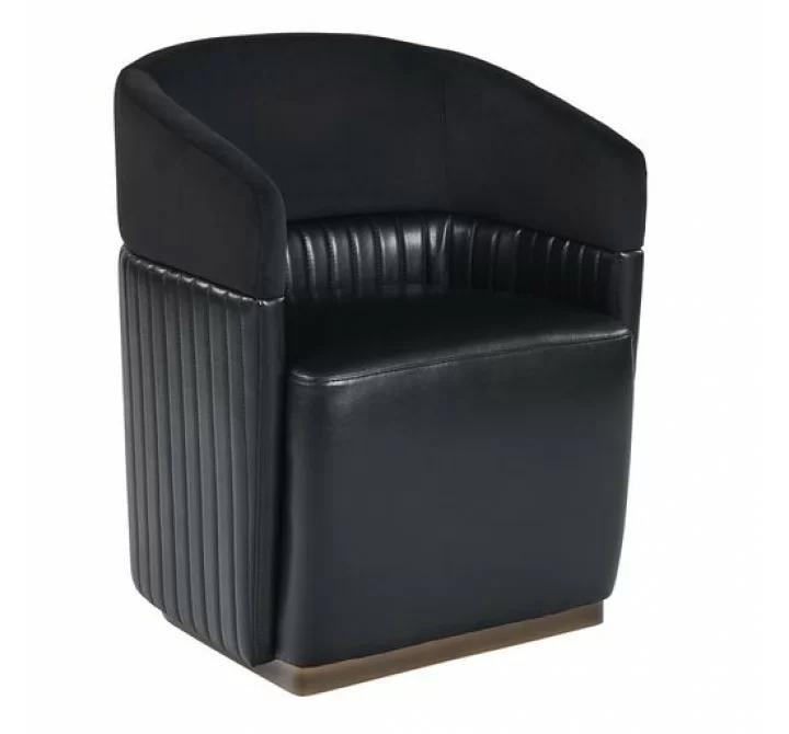 Sunpan Genval Wheeled Lounge Chair - Abbington Black/Cantina Black - Front Side Angle