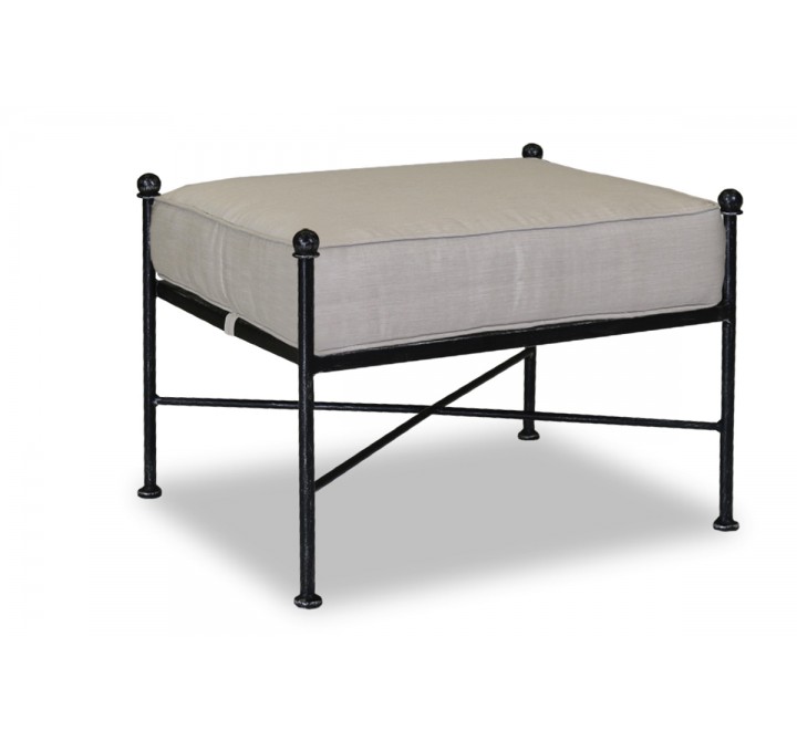 Provence Ottoman in Canvas Flax w/ Self Welt - Front Side Angle