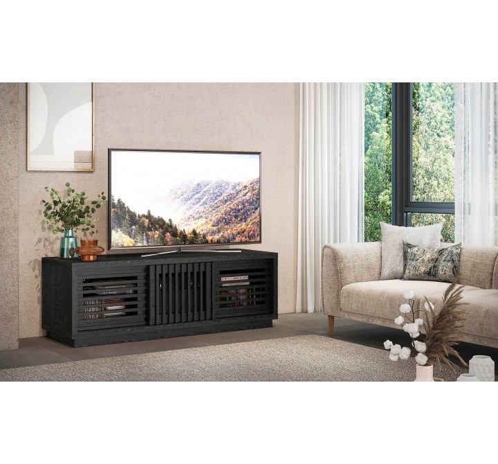 Furnitech Signature 64" Contemporary Rustic TV Stand Media Console in American White Oak with an Ebony Finish - Lifestyle