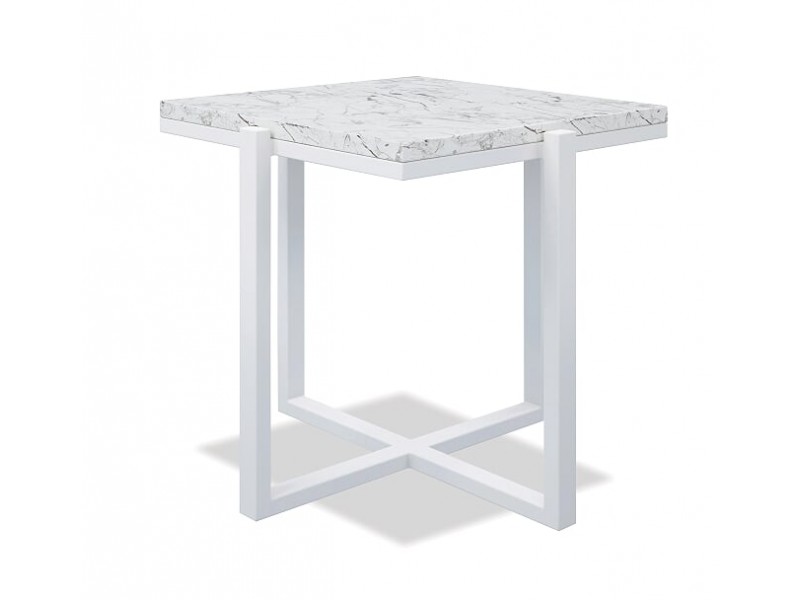 Square End Table With Honed Carrara Marble - Frost in Front Side Angle