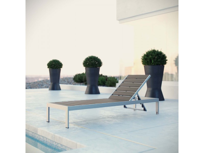Modway Shore Outdoor Patio Aluminum Chaise - Silver Gray - Lifestyle