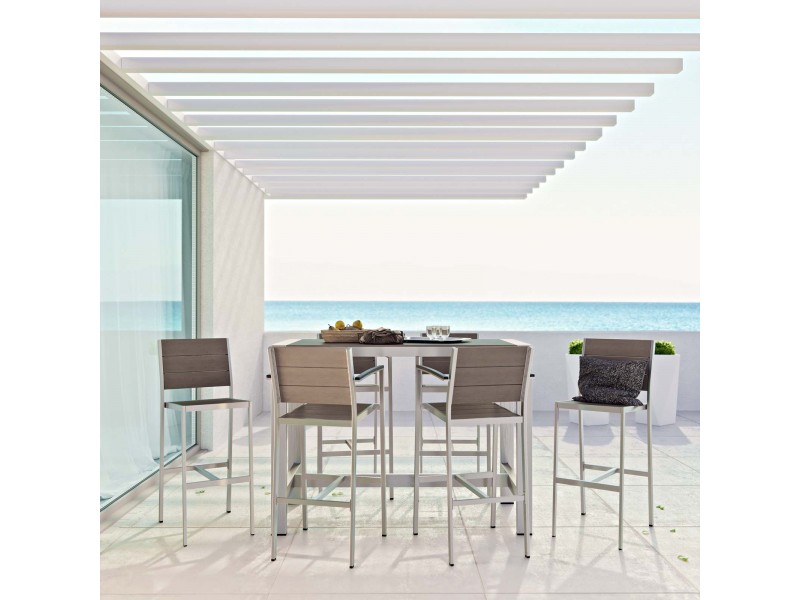 Modway Shore 7 Piece Outdoor Patio Aluminum Dining Set - Silver Gray - Lifestyle