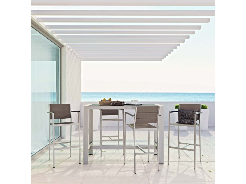 Modway Shore 5 Piece Outdoor Patio Aluminum Dining Set - Silver Gray - Lifestyle