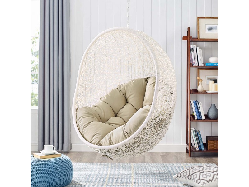 Modway Hide Sunbrella® Fabric Swing Outdoor Patio Lounge Chair Without Stand - White Beige - Lifestyle
