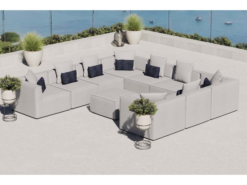 Modway Saybrook Outdoor Patio Upholstered 10-Piece Sectional Sofa - Gray - Lifestyle