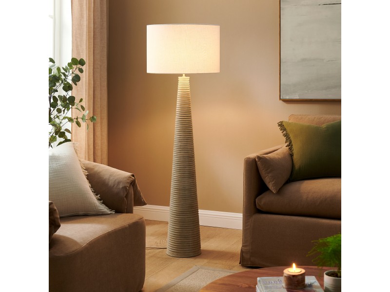Modway Saylor Carved Ribbed Wood Floor Lamp With Drum Shade 6