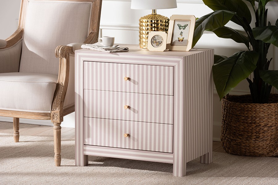 Baxton Studio Javianne End Table with Striped Faux Leather