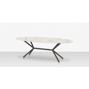 DecoScapes Oliver Oval Rimless Porcelain Dining Table - Angled