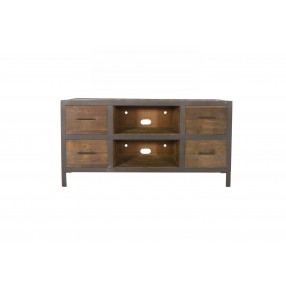Crawford and Burke Reese Reclaimed Wood 4 Drawer TV Stand, Front Angle