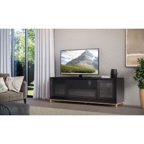 Furnitech Signature Home 78" Contemporary Ebony Oak TV Stand Media Console with Gold Steel Base - Lifestyle