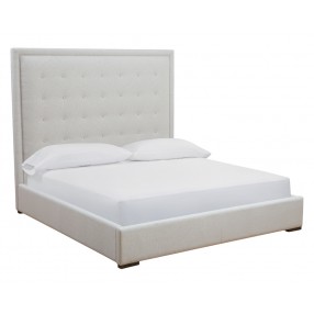 Sunpan Jackie Bed - King With Silver Linen - Angled with Cushion