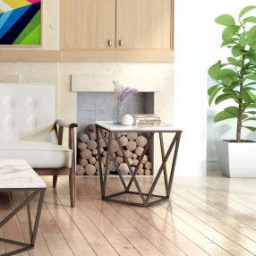 Zuo Modern Tintern End Table White and Antique Bronze - Angled