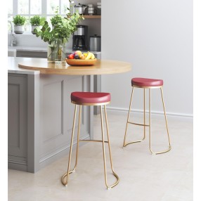 Zuo Modern Bree Barstool in Burgundy and Gold - Lifestyle 