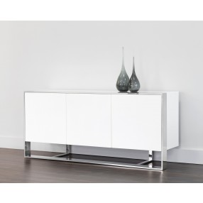  Sunpan Dalton Sideboard in High Gloss White and Stainless Steel Frame  - Lifestyle