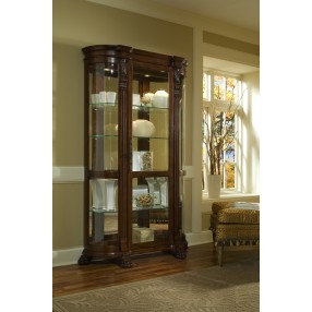 Pulaski Furniture Lighted Curved Front 4 Shelf Curio Cabinet in Maple Brown Room View