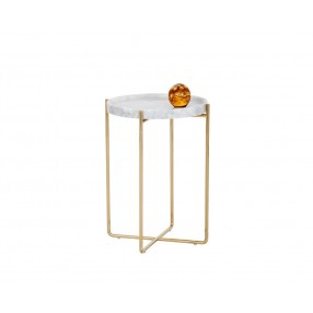 Sunpan Liv Side Table - White Marble - Front Angle with Decor