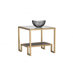 Sunpan Carver Side Table - Front Side Angle with Decor