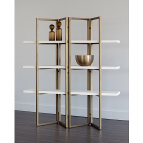 Sunpan Halston Bookcase - Antique Brass - White - Lifestyle