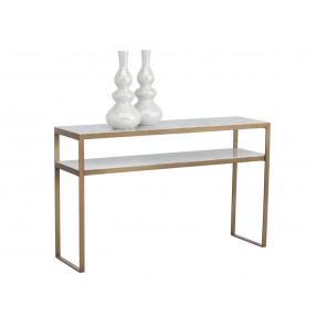 Sunpan Evert Console Table - Front Side Angle with Decor