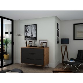 Manhattan Comfort Rockefeller 3-Drawer Grey Dresser (Set of 2)