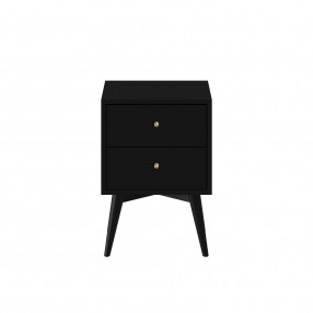 Alpine Furniture Flynn Mid Century Modern 2 Drawer Nightstand, Black - Front Angle