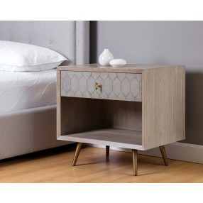 Aniston Nightstand - White Ceruze - Shagreen Leather - Lifestyle